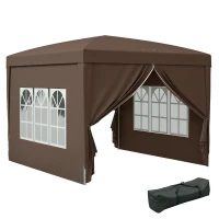 Outsunny Pavilion Pliabil cu 2 Uși, 2 Ferestre, 4 Panouri Laterale și Geantă de Transport, 2.95x2.95x2.58 m, Cafeniu(m-1)