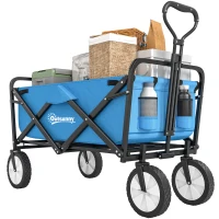 Outsunny 90L Festival Trolley on Wheels, Folding Camping Trolley Cart with Adjustable Handle, Portable for Outdoor, Garden, Shopping, Fishing, Blue(m-10)