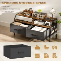 HOMCOM TV Stand Cabinet, TV Unit for 55-inch TVs with 2 Foldable Fabric Drawers, 5 Divided Side Pockets, Open Shelves, Console Table for Living Room, Bedroom, Entertainment Room, Rustic Brown(m-4)