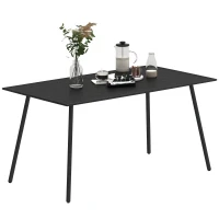 Outsunny Rectangle Garden Table with Slat Top, Steel Frame, Outdoor Table for 6 Person, 150 x 80 x 74 cm, Black(m-10)