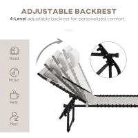 Outsunny Foldable Sun Lounger, Outdoor 4 Level Adjustable Backrest Reclining Chaise Chair, Steel Frame Recliner Chair for Camping, Hiking, Cream White(m-4)