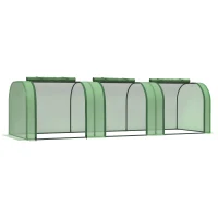 Outsunny Mini Invernadero de Jardín 295x100x80 cm para Cultivo de Plantas Tipo Túnel Marco Acero y Plástico Verde(m-1)