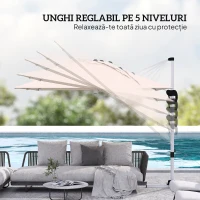 Outsunny Umbrelă Suspendată Înclinabilă cu Manivelă și Bază în Cruce, UPF50+, Kaki(m-6)