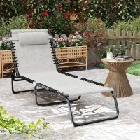 Outsunny Tumbona Plegable y Ajustable de 4 Posiciones Silla Reclinable de Jardín con Sistema de Cordones para Exterior Marco Acero 189x58x30 cm Crema(m-2)
