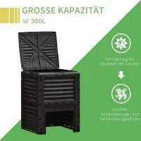 Outsunny Gartentopfkomposter 300L Komposter für Garten aus Polypropylen 48 Belüftungsöffnungen 60,5 x 60,5 x 81,5 cm schwarz(m-5)