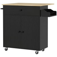 HOMCOM Isla de Cocina con Ala Abatible 2 Puertas Cajón Especiero Toallero y Estante Ajustable 106x42x87 cm Negro y Roble