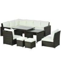 Outsunny Seven-Piece Rattan Garden Sofa Set, with Expanding Table - Cream White(m-1)