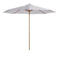 Outsunny Sonnenschirm Ø 300 cm, Sonnenschirm mit UV Schutz Balkonschirm aus Holz Strandschirm stabil Marktschirm Sonnenschutz für Strand Terrasse Garten, Weiß(m-1)
