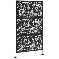 Outsunny Decorative Garden Privacy Screen with Stand, 6.5FT Freestanding Metal Outdoor Divider, Decorative Privacy Panel with Expansion Screws for Garden Pool Hot Tub, Bamboo Style, Black(m-1)