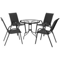 Outsunny Five-Piece Steel Patio Set, with Glass-Top Table - Black(m-1)