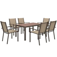 Outsunny Seven-Piece Garden Dining Set, with Plastic Wood-Top Table - Brown(m-10)