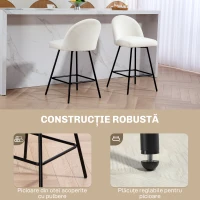 HOMCOM Set 2 Scaune de Bar cu Spatar din Catifea si Suport pentru Picioare, 48.5x56x92 cm, Alb Crem(m-6)