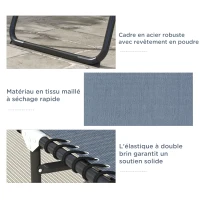 Outsunny Bain de Soleil transat Pliable Dossier inclinable Multi-Positions Acier thermoplastique Lacets élastiques Noir textilène Gris(m-5)