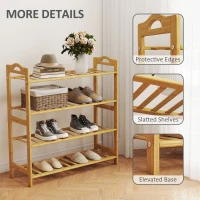 HOMCOM Freestanding Bamboo Shoe Rack, 4-Tier Shoe Shelf Stand for Hallway, Living Room, Bedroom, Natural Wood Finish(m-6)
