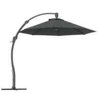Outsunny 3(m) Garden Cantilever Parasol, Round Overhanging Umbrella with Crank Handle, Cross Base, Aluminium Frame and 360° Rotation, Banana Patio Umbrella for Outdoor Sun Shade, Grey(m-10)