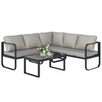 Outsunny Set da Esterno 3 Pezzi con Divano 3 Posti Convertibile, Divano 2 Posti e Tavolino da Esterno, Grigio e Nero