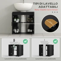 kleankin Mobile Sottolavabo Bagno per Piedistallo con Armadietto 2 Ante, 60x30x60cm, Nero(m-4)