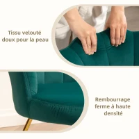 HOMCOM Fauteuil coquillage chaise coiffeuse fauteuil en velours fauteuil de salon avec pieds en acier 69 x 64 x 80 cm vert foncé(m-5)