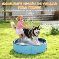 PawHut Piscina para Perros Grandes Plegable con Aspersor de PVC Antideslizante Resistente al Desgaste Ø120x30 cm Azul Claro(m-5)
