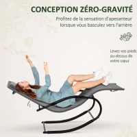 Outsunny Chaise longue à bascule rocking chair ergonomique avec tétière accoudoirs métal galvanisé textilène Gris(m-5)
