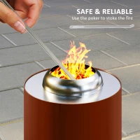 Outsunny Smokeless Fire Pit, 16 x 16 cm Stainless Steel Portable Wood Burning Firepit with Poker, Wood or Pellet Fuelled Tabletop Fire Pit for Garden Camping Bonfire Party, Red(m-6)