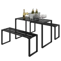 Outsunny Set da Pranzo, 3 Pezzi, 2 Panche e 1 Tavolino, per 4 Persone, in Metallo, Nero(m-1)