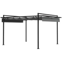Outsunny Pérgola 3x4 Pérgola de Jardim com Teto Retrátil de Poliéster e 12 Orifícios de Drenagem Cinza(m-10)