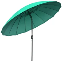 Outsunny Parasol droit parasol de jardin inclinable rond avec 18 baleines manivelle mât en métal fibre de verre Ø 2,5 m polyester haute densité vert(m-1)