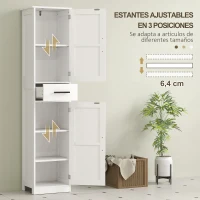 HOMCOM Armario Alto de Baño Estrecho con 2 Puertas 1 Cajón y 2 Estantes Ajustables Estilo Rústico 40x30x170 cm Blanco(m-6)