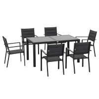 Outsunny Set da Giardino con Tavolo Allungabile in Vetro e 6 Sedie con Seduta Traspirante, Grigio Scuro(m-1)