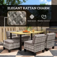 Outsunny Seven-Piece Rattan Dining Set - Grey(m-6)