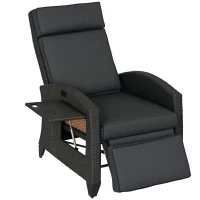 Outsunny Outdoor Recliner Chair with Adjustable Backrest and Footrest, Cushion, Side Tray, Dark Grey/Brown(m-10)