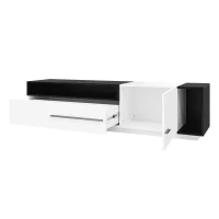 TV Unit with Storage, Waterproof and Scratch- resistant Surface, Up 70in TV Size - White+Black(m-15)