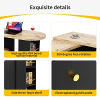 360° Swivelling Bar Table with 2 Drawers, Multi-Tiered Side Shelves, Storage Cabinet for Study, Living Room, 193L x 39W x 104H cm, Black(m-5)