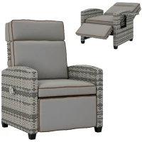 Outsunny 145° Reclining Rattan Armchair, with Footrest - Mixed Grey/Grey(m-10)