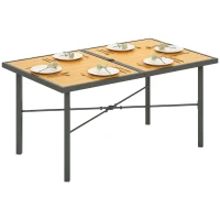 Outsunny Garden Table for 6, 150 cm Rectangular Outdoor Dining Table with 5 cm Umbrella Hole, Wood Effect Top, Rust Resistant Frame, for Patio, Balcony, Terrace, Natural Wood Finish(m-10)