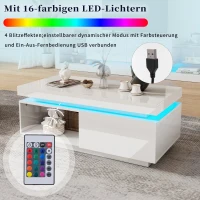 High Gloss LED Coffee Table with Storage Drawer, Display Shelf, Modern Centre Table with Remote-Controlled Lighting, 100L x 50W x 40H cm, White(m-4)