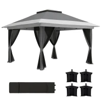 Outsunny 3.6 x 3.6m Pop-Up Gazebo, with Accessories - Grey(m-10)