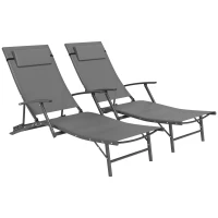 Outsunny Set of Two Adjustable Back Sun Loungers - Grey(m-1)