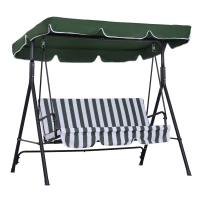 Outsunny Balancelle de jardin 3 places toit inclinaison réglable coussins assise et dossier acier noir polyester vert(m-12)