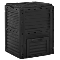 Outsunny Composteur de jardin 300L bac composteur pour jardin en polypropylène 48 aérations 60,5 x 60,5 x 81,5 cm noir(m-11)