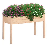 Outsunny Huerto Urbano Elevado de Madera 122,5x56,5x76 cm con Tela no Tejida para Cultivos Plantas Flores Natural(m-1)