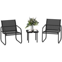 Outsunny Ensemble bistrot de jardin 3 pièces avec 2 chaises en maille et table basse en verre trempé, noir(m-10)