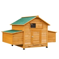 PawHut Wooden Chicken Coop with Nesting Boxes, Tray, for 2-4 Chickens, Yellow(m-1)