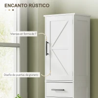 HOMCOM Armario Alto de Baño Estrecho con 2 Puertas 1 Cajón y 2 Estantes Ajustables Estilo Rústico 40x30x170 cm Blanco(m-4)