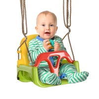 Outsunny 3 in 1 Detachable Kids Swing Seat with Safety Belt, Adjustable Rope for Indoor, Outdoor, Playground, Garden, Green(m-10)