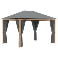 Outsunny Tonnelle de jardin rectangulaire avec rideaux et toile de toit en polyester 4 x 3 m - structure en aluminium(m-1)