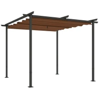 Outsunny Pergola jardin exterieur 3x3 m toit coulissante rétractable polyester haute densité 180g/m², abri soleil UPF30+, marron(m-11)
