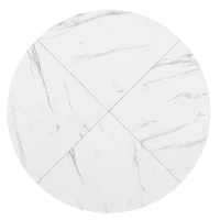 Round Dining Table with X-Shaped Metal Bracket, Marble Texture, Coffee Table for Various Interior Styles, 100L x 100W x 75H cm, Gold+White(m-10)