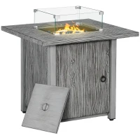 Outsunny 71cm 50,000 BTU Gas Fire Pit Table with Cover and Glass Screen - Grey(m-1)